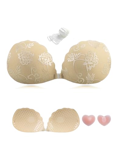 Image of Adhesive Bra Push up Strapless Sticky Invisible Upgrade Lace Bras for Women Dress Backless with Detachable Strap Nipple Cover