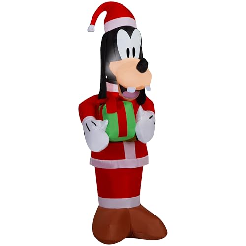 Gemmy Christmas Inflatable Goofy in Santa Suit, 4 ft Tall,