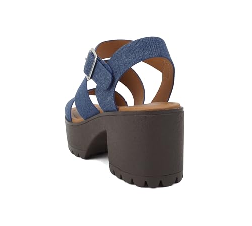 Image of Soda ACCOUNT ~ Women Open Toe Two Bands Lug sole Fashion Block Heel Sandals with Adjustable Ankle Strap