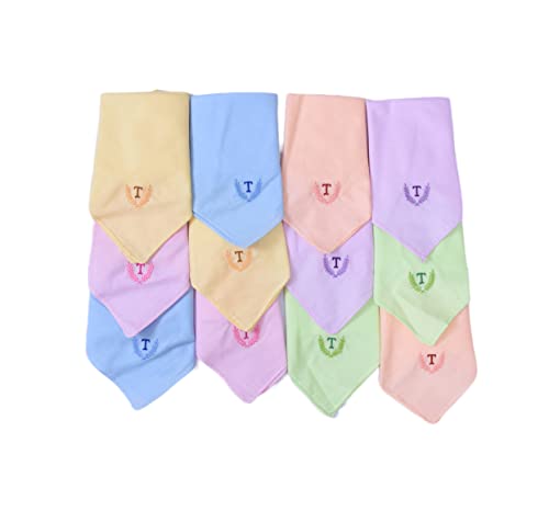 Image of ANTONIA Personalized Cotton Women's Handkerchiefs with Embroidered Initials, Assorted Colours (33 cm x 33 cm)