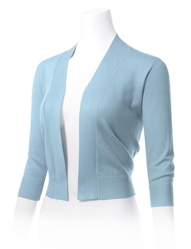 Image of Allsense Women's 3 /4 Sleeve Cropped Shrug Cardigan | Classic Bolero, Open-Front, Lightweight Soft Fine Knit Cover Up