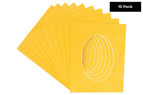 CountryArtHouse Bright Yellow Acid Free 11x14 Oval Picture Frame Mat with White Core Bevel Cut for 8x11 Pictures - Fits 11x14 Frame - Pack of 10 Matboards
