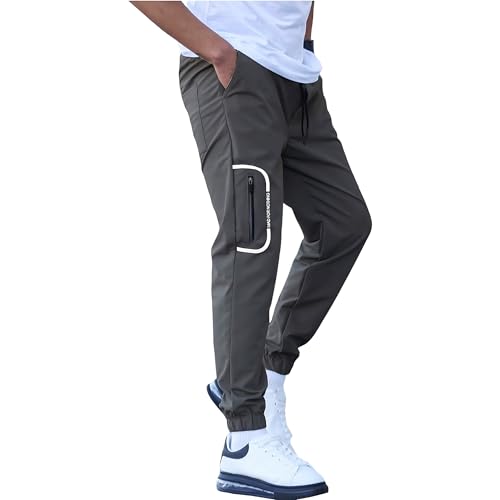 Image of Men's Lightweight Trackpants with Zip Pocket | Casual 4-Pocket Cargo Joggers | Poly-Blend Lowers with Elastic Waist & Cuffs for Gym, Lounge & Sports | S-XXL