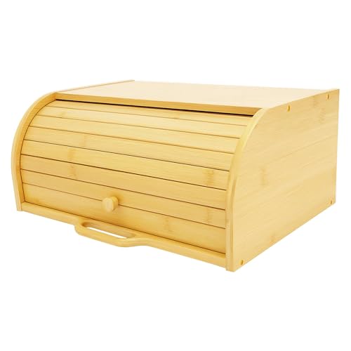Topvaleur Bamboo Bread Bin - Elegant Bread Bins for Kitchen Storage Corner Bread Bin with Roll-Top Lid Natural Bamboo Finish Large Capacity Ideal for Modern and Traditional Kitchens