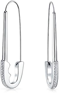 Large Crystal Symbol Support displaced people Threader Safety Pin Earrings For Women Black Plated Stainless Steel