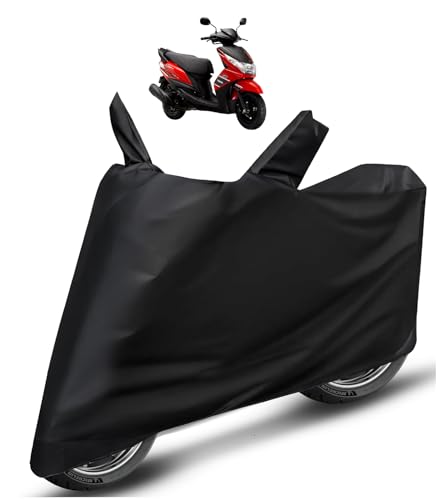 Image of Auto Hub Scooty Cover Compatible with Yamaha Ray Z with Mirror Pocket, Dustproof, Heat Resistant, Triple Stitched, Ray Z Scooty Cover- Plain Black