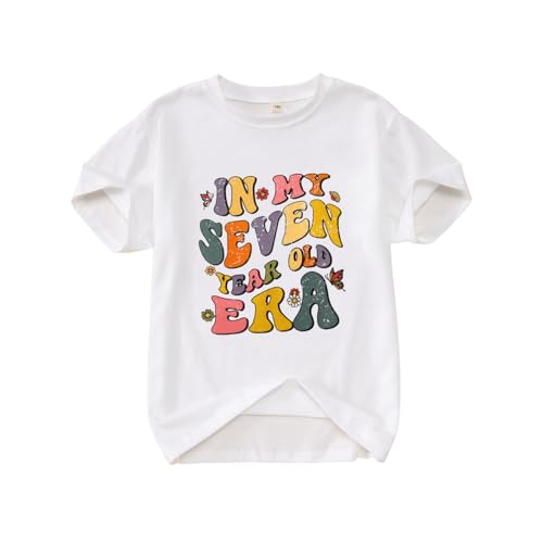 MODNTOGA Toddler Birthday Girl Shirt in My 1-7 Year Old Era Graphic T-Shirt Kid Girls B-Day Party Tee Short Sleeve Summer Top