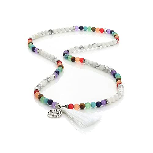 LAMARE – Japa Mala Budista - Howlita – Collana/Bracciale da 108 Perline per la misurazione e Yoga - Chakras - Albero della vita – 6 mm.