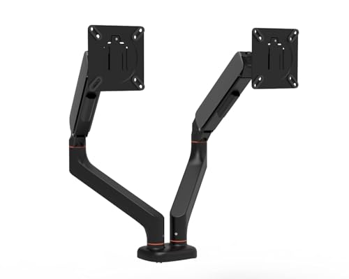 Image of iVOOMi Power X2 Black Dual Monitor Stand for Desk with 100 x 100mm VESA Mount, Adjustable Gas Spring Monitor arm with Grommet Mounting Base for 15-34'' 2-20 kgs Screens, 1 Year Warranty