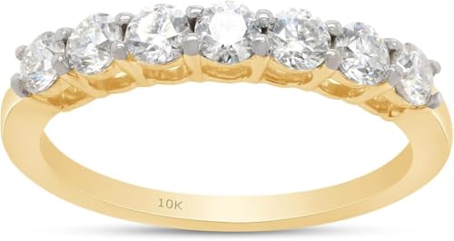 Moissanite Wedding Band, 10K Yellow Gold, 0.7ct D Color VVS1 Lab Created Diamond, Half Eternity Ring (Yellow, 7)
