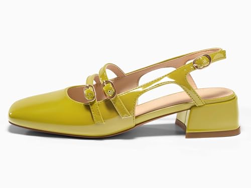 Image of Coutgo Women's Mary Jane Chunky Low Heels Slingback Pumps Closed Square Toe Wedding Dress Shoes