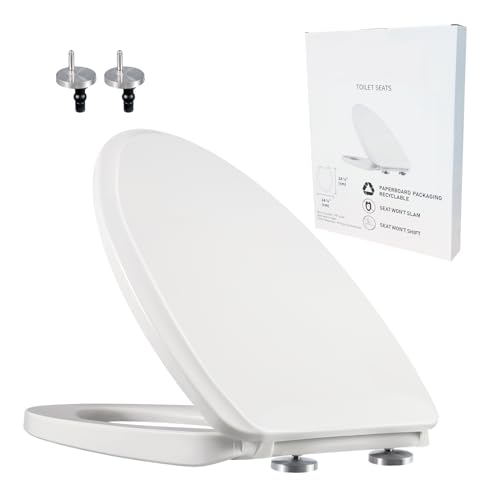 YNR Toilet Seat with Slow Close Hinges, Standard Elongated Toilet Seat with Non-slip Seat Bumpers, Easy to Install & Clean, Heavy Duty PP Material, Fits All Toilet Brands (Y7)
