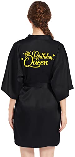 Women's Birthday Robes Queen Squad Silky Kimono Nightgown Spa Bathrobes Sleepover Party Dressing Gown2