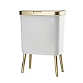 Procade Bathroom Trash Can with Lid, Plastic Garbage Can with Legs, 4 Gallon Gold Trash Bin with Push Button, Narrow White Trash Can Waste Basket for Bedroom, Living Room,Office?Dog Proof Trash Bin
