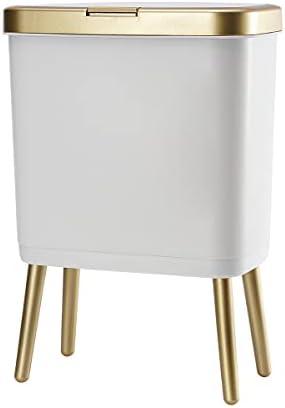 Procade 4 Gallon Bathroom Trash Can with Lid,Slim White and Gold Trash Bin
