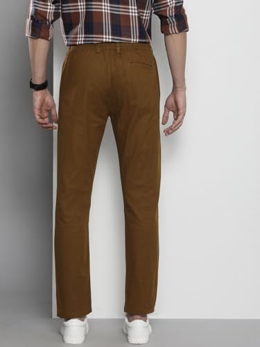 Image of The Indian Garage Co Men Slim Fit Solid Mid-Rise Elasticated Linen Trousers