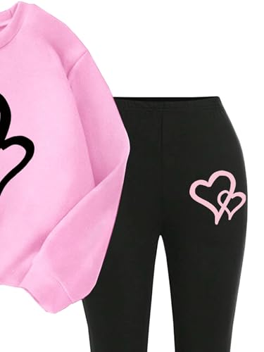 Image of Girls 2 Piece Outfits Long Sleeve Crew Neck Bow Sweatshirt Top and Flare Pants Set