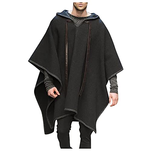 Men's Cloak Shawl Mens Hoodies Pullover Big and Tall Sweatshirts Trendy Tops Solid Windbreaker Fashion Cape Woolen Coat