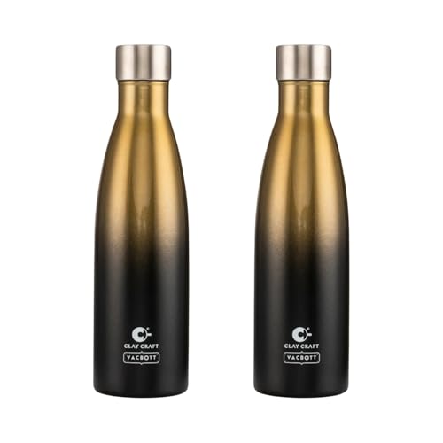Image of Clay Craft Vacbott Gerald Double Tone Double Walled|18 Hours Hot and 24 Hours Cold Vacuum Insulated|Thermosteel|Flask 1000ml|2 Pcs, Steel Bottles for Travelling|BIS Certified|1Year Limited Warranty