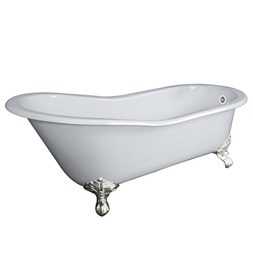 67' Cast Iron Slipper Tub with NO Faucet Holes & Brushed Nickel Feet- 'Clay'