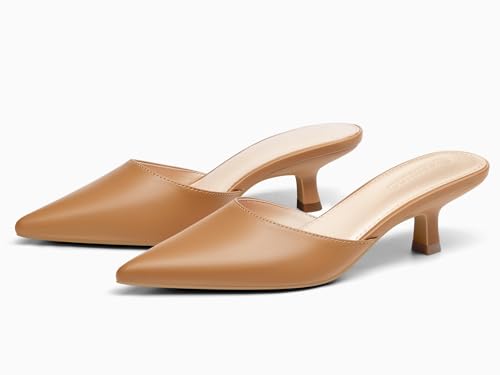 Image of Coutgo Womens Kitten Low Heels Mules Closed Pointed Toe Pumps Slip On Backless Dress Shoes