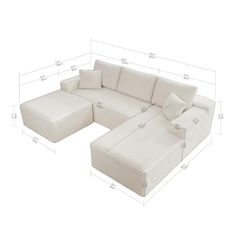 Image of Modular Cloud Sectional Sofa, Oversized Corduroy Boneless Couch | Luxury Comfort, Deep Seat, Couches for Living Room and Apartment, No Assembly Required