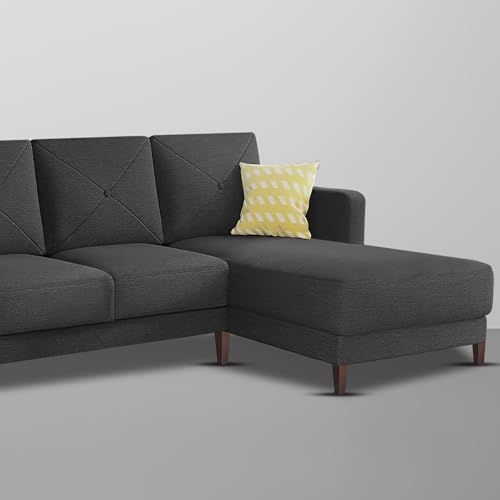 Image of Baloney RHS 6 Seater L Shape Sofa Set for Living Room (Black Fabric) Premium Fabric Sofa