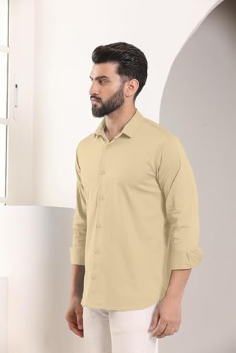 Image of FILO HEVIS Men's Solid Regular Fit Cotton Casual Shirt with Spread Collar & Full Sleeves.