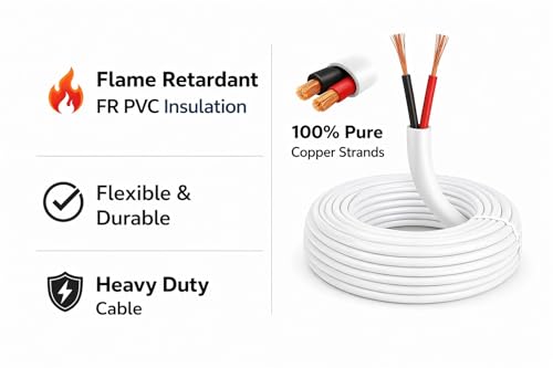Image of Bunde 2 Core 1.5 Sq mm Copper Wire Flexible Cable | 1.5mm Twin Wire for Home Wiring, Extension Board, Electrical Appliances | FR PVC Insulated Electric Wire | Heavy Duty Copper Cable (10 METER)