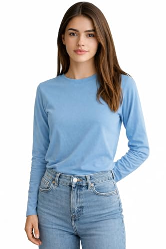Image of JUNEBERRY Pure Cotton Round Neck Regular Fit Core Fashion Solid Full Sleeve T-Shirt for Women & Girls (Colors: Black, Cork, Green, Navy, Swanwhite & White)