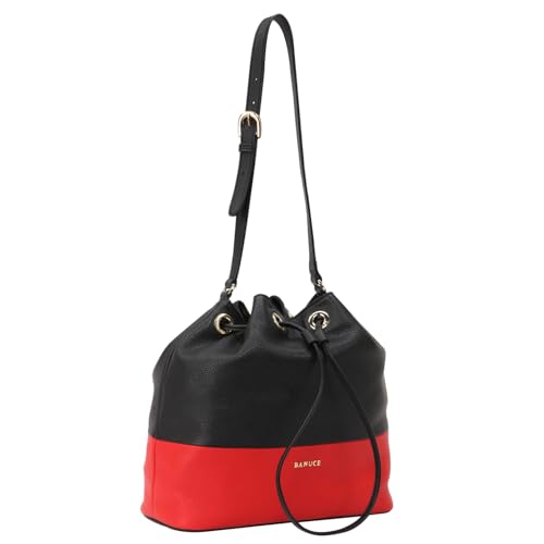 Banuce Top Grain Leather Bucket Bag for Women Stylish Drawstring Ladies Shoulder Bucket Purse
