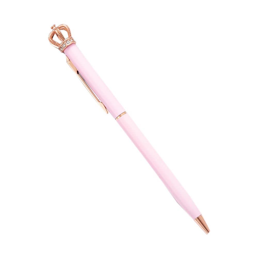 Shiny Metal Crown Ballpoint Pen Cute Crystal Crown Ball Pens School Stationery Office Supplies Women Kids Girls Gift(Pink)