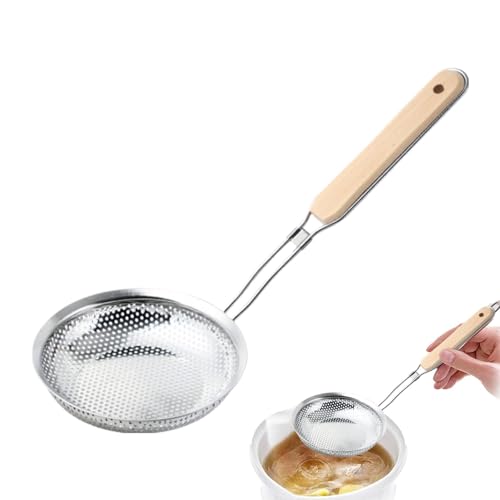 Cuchara de acero inoxidable para espumador de grasa, colador de alimentos de red, espumadera, cuchara de grasa, colador de alimentos de malla con diseño ergonómico, colador de aceite para freír con