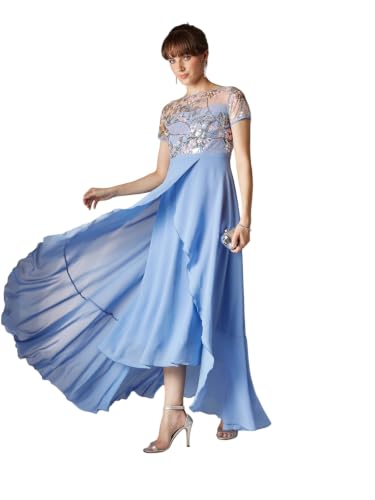 Image of Miss Chase Women's Round Neck Short Sleeve Floral Layered Georgette Midi Dress