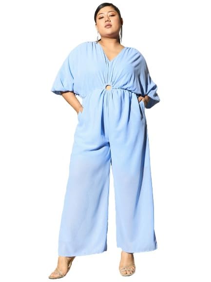 KASSUALLYCURVE jumpsuits for women Blue Foiled Printed Jumspsuit