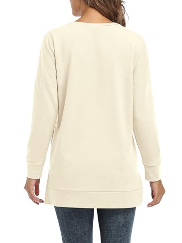 BETTE BOUTIK Women's Drop Long Sleeve Sweatshirts Casual Crewneck Tunic Tops Sweartshirts With Side Slits S-3XL