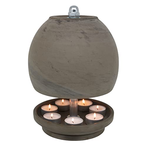 HP Teelichtlampe aus Ton in Basalt Optik - Größe XXL - Teelichtofen für bis zu 7 Teelichter - Spendet Licht und Wärme - Kerzen Notheizung Bausatz - Teelichtheizung inkl. Teelichter + Feuerzeug