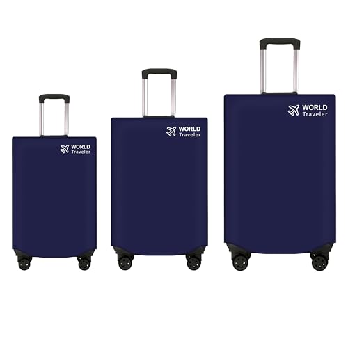 Image of Kraptick Non-Woven Luggage Cover - Waterproof, Dustproof, and Stretchable Luggage Protector Cover, Durable Non-Woven Luggage Case for Trolley (Blue- 20 Inch, 24 Inch, 28 Inch) Combo of 3