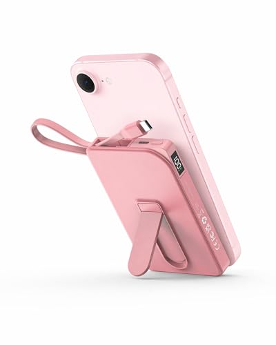 Image of for Magsafe Battery Pack, Magnetic Power Bank with Stand, 10000mAh Wireless Portable Charger Fast Charging with Built in Cable(USB C), Powerbank for iPhone17 /16 /15 /14 /13 /12 Travel & Daily, Pink