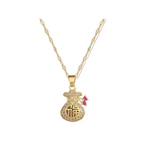 KDFIYSCV Bolso de dinero Fu Joyería de la suerte Colgante cúbico brillante de circonia cúbica de cobre Moda femenina Cadena de bambú dorado