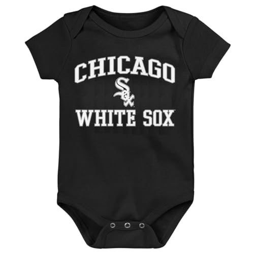 Outerstuff MLB Officially Licensed 0-24 Months City Headline Arch Logo Creeper Bodysuit Romper (Chicago White Sox - Black 0/3 Months)