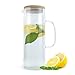 INTIRILIFE Jarra 1,6l en Claro - Jarra de Vidrio Resistente borosilicato con Mango y bambú Tapa de Madera al Calor para Bebidas Calientes y frías - Jarra de Agua Jarra de té Helado