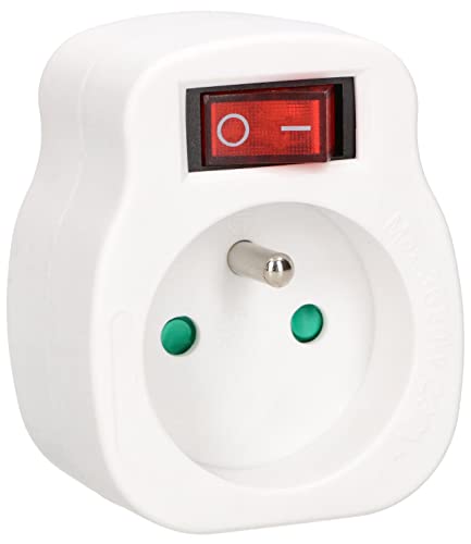 KOTARBAU® Ladrón con interruptor 1 enchufe para clavijas tipo E, Interruptor de encendido y apagado, Enchufe con toma de tierra, Adaptador, Toma única y conexión a tierra