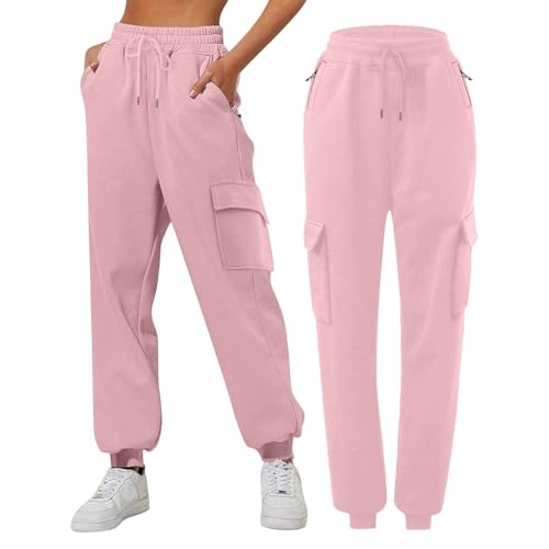 Girls Baggy Cargo Sweatpants Wide Leg High Waist Loose Athletic Kids Joggers Fall Hiking Running (Pink, 3-4 Years)4