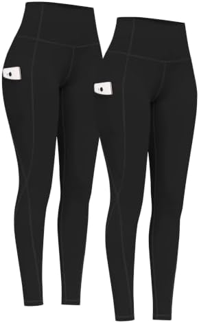 PHISOCKAT 2 Pack High Waist Yoga Pants with Pockets Tummy Control Leggings