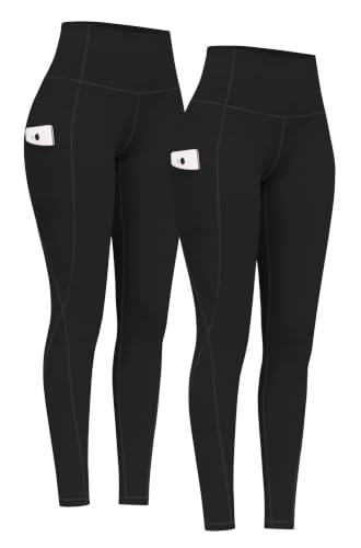 PHISOCKAT 2 Pack High Waist Yoga Pants with Pockets Tummy Control Leggings