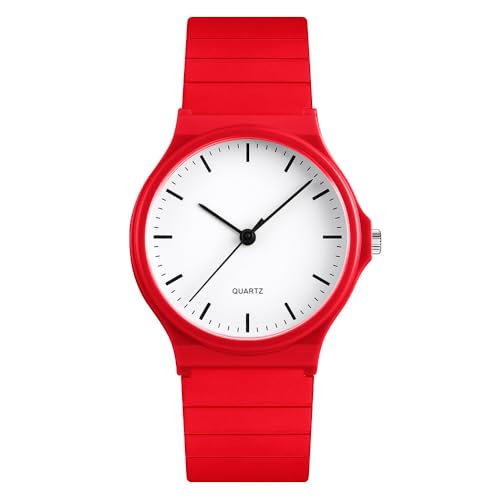 OSTAN Hombres y mujeres reloj analógico cuarzo silicona pulsera simplicidad deportes al aire libre relojes de cuarzo, rojo, Correa OSTAN Hombres y mujeres reloj analógico cuarzo silicona pulsera simplicidad deportes al aire libre relojes de cuarzo, rojo, Correa