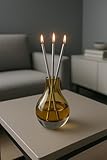 Infinity Candle in Amber Vase with Gold and Silver Metal Candle Sticks, Refillable with Clean, Nontoxic, Unscented Oil, Neverending Candles for Luxury Home Decor