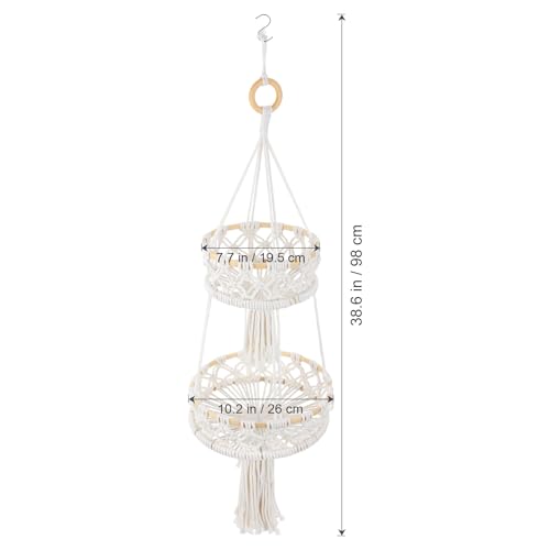 UPKOCH Macrame Hanging Basket Boho Wall Hanging Storage Basket Braided Basket Flower Basket Cotton Rope Hanging Flower Pot Fruit Basket Wall Vase for Country House Decoration Bohemian Wall Decoration - Image 3
