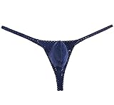 Men's Breath Hole Thong Bulge Pouch Bikini G-string Underwear T-back Male Micro T-back Thongs Dark Blue L